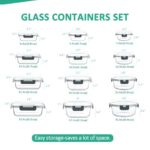 KOMUEE 24 Pieces Glass Food Storage Containers Set,Glass Meal Prep Containers-Stackable Airtight Glass Storage Containers with lids,Freezer, Microwave, Oven Safe,Gray