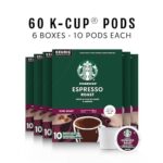 Starbucks K-Cup Coffee Pods, Dark Roast Coffee, Espresso Roast for Keurig Coffee Makers, 100% Arabica, 6 Boxes (60 Pods Total)