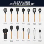 Home Hero Silicone Kitchen Utensils Set with Wooden Handle – Non-Stick Silicone Cooking Utensils Set – BPA Free Silicone Spatula Set – Heat Resistant Wooden Kitchen Utensil Set (14 Pcs – Black)