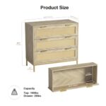 Anmytek 3 Drawer Cabinet for Bedroom, Oak Rattan Cabinet Closet Cabinet Chest of Drawers, Wood Cabinet 3 Drawer Storage Chest for Bedroom, Hallway, Nursery