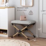 Ball & Cast 2PCS Upholstered Ottoman with X- Metal Frame and Hemp Rope Decoration,Linen Fabric Foot Stool W/Plastic Foot Nails,Entry Bench for Bedroom,Living Room,Beige