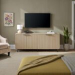 Walker Edison Reema Fluted 4-Door Kitchen Sideboard Buffet Console, 69 Inch, Coastal Oak