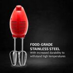 OVENTE 5-Speed Electric Hand Mixer with Stainless Steel Mixing Whisk, Snap-On Storage Case, Portable & Lightweight 150W Motor, Compact Handheld Mixer for Baking, Blending or Cooking, Red HM151R