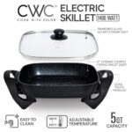 COOK WITH COLOR Electric Skillet – 12″ x 12″ Ceramic Nonstick Pan, PFAS-Free, 1400W, Tempered Glass Lid, Variable Temperature, Removable Heating Probe, Cool-Touch Handles, Black