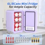 YASHE Mini Fridge, 6 Liter/8 Can 110V AC/DC Portable Thermoelectric Cooler Refrigerators for Bedroom, Skincare, Beverage, Office, Dorm Room and Car, Purple
