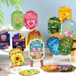 RattanView 21 Pcs Easel Interchangeable Season Display Sign Summer Shelf Sitter Seasonal Interchangeable Easel Wooden Tier Tray Decor Set Home Changeable Season Holiday Decor