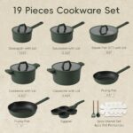 CAROTE 19pcs Nonstick Cookware Sets, Pots and Pans Set Non Stick?Kitchen Cookware Set?Premium Induction Cookware, Green Cookwares, Frying pans, Cooking sets
