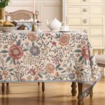 bilin gaier Designer Vintage Linen Rectangular Tablecloth,French Rustic Floral Table Cloth with Colorful Pattern,Decor Table Cover for Kitchen,Dining,Tea Party,Home,Christmas,63″*94″