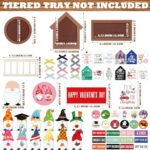 Lineshading 65 Pcs 4th of July Farmhouse Tiered Tray Decor Set Interchangeable Year Round Seasonal Decorations Holiday Rustic Wooden Frames Arch Ladders Cards Bow Knot for Home Kitchen Table Decor