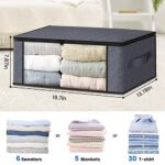 HomeHacks Storage 3-Pack Clothes Organizer Storage Bags Foldable Storage Box with Large Clear Window Sturdy Handles for Closet, Dorm, Pillows, Bedding, Clothes, Blankets, 35L, Gray