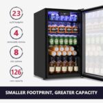 Icyglee Beverage Refrigerator Cooler – 126 Can Mini Fridge with Glass Door for Soda Beer, Wine, Beverage Cooler for Home, Office, Bar with Adjustable Removable Shelves, Black