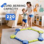 HappyField Balance Beam for Kids 18Pcs Non-Slip Stepping Stones Obstacle Course for Toddlers 3 Years + Indoor Outdoor Balance Board Kids Sensory Montessori Interactive Toys (Blue)