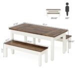 Tribesigns Farmhouse Kitchen Table Set for 4-6, 55-Inch Wooden Dining Table with 2 Benches, Space Saving 3 Pieces Heavy Duty Dinette for Dining Room, Kitchen, Small Space