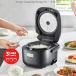 TOSHIBA Rice Cooker Small 3-Cup Uncooked– LCD Display with 8 Cooking Functions: Rice, Oatmeal, Mixed Grains and More, NonStick Inner Pot, Grey