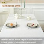 Laolitou Textured Table Cloth for Rectangle Table, Heavy Duty Farmhouse Tablecloth Solid Cotton Linen Waterproof Wrinkle Free Burlap Tables Cover for Kitchen Dining,Party, Ivory 55”x106”,8-10 Seats