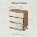 COZAYH Farmhouse 3 Drawer Dresser with Handcrafted Wood Ring Motif, White Nightstand for Bedroom, Rustic & Natural, Fully Assembled, Boho