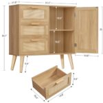 TEENFON Storage Cabinet with Adjustable Shelf, Rattan Cabinet with 3 Drawers, Freestanding Floor Storage Unit for Living Room, Home Office, Entryway, Natural