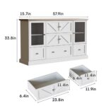 Maupvit Buffet Cabinet with Drawers, 59″ Large Sideboard Buffet Cabinet with Storage, Buffet Table Coffee Bar with Adjustable Shelves, Kitchen Storage Cabinet for Dining Room, Milk White