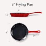CAROTE Cast Iron Skillet Frying Pan, Oven, Stovetop, Grill, Campfire & Induction Compatible, Durable, Non-Toxic, Even-Heating Cookware, Red, Round, 8″