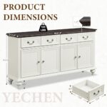 Yechen Sideboard Buffet Cabinet with Storage – 62″ Large Buffet Cabinet with 4 Drawers & 4 Doors, Modern Farmhouse Coffee Bar Buffet Table with Wood Top for Kitchen, Dining Room, Living Room, White