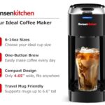 Bonsenkitchen Single Serve Coffee Maker, Coffee Brewer for K Cup Capsule, Fast Brewing Coffee Machine, Space Saving Design, 6 to 14oz Brew Size, Fits 6.6″ Travel Mugs, Silver