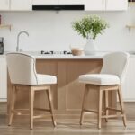 CHITA Counter Height Swivel Barstools, FSC Certified Upholstered Performance Fabric Bar Stools Set of 2, 26″ Seat Height, Linen