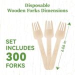 ECOLipak 300 Count Wooden Forks Disposable, Wooden Disposable Compostable Forks for Eating, Party, Camping, Traveling, Family Dinners
