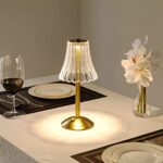 HEQET Cordless Table Lamps for Home,Table,Dining Room, Gold Rechargeable Lamps, USB Charge 12” Tall LED Brass Portable Outdoor Indoor Table Lamp with Built-in Dimmer