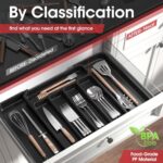 Aujen Silverware Organizer – Expandable Kitchen Drawer Organizer, Adjustable Utensil Organizer, Cutlery Tray for Forks, Knives, Multipurpose Kitchen Organizers and Storage Solution, Black, Medium