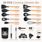 Astercook Kitchen Utensils set, 39 PCS Silicone Cooking Utensils Set with Wooden Handle, 446°F Heat Resistant Food Grade Utensil Sets, BPA Free Kitchen Gadgets Tools Set for Nonstick Cookware (Black)