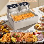 Commercial Deep Fryer with Baskets, 3400W 12.7QT/12L Thickened Large Capacity Stainless Steel Countertop Electric Oil Fryer with Temperature Control,Fish Fryer for Restaurant or Home Use (12L Pro)