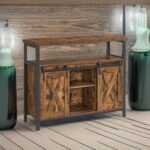 VASAGLE Buffet Cabinet, Coffee Bar Storage Cabinet, Sideboard with 2 Sliding Barn Doors, Adjustable Shelves, 13 x 39.4 x 31.5 Inches, for Living Room, Rustic Brown and Ink Black ULSC092B01