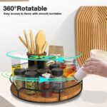 Lazy Susan Turntable Organizer for Cabinet Pantry Kitchen Countertop Refrigerator Cupboard, Pine Wood, 9″, Carbonized Black