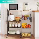 HapiRm Rolling Kitchen Microwave Cart – 4 Tier Microwave Table Stand with Pull-Out Baskets, Coffee Bar Baker’s Rack with Wheels Rolling Storage Cart Organizer Shelf for Living Room Office, Balcony