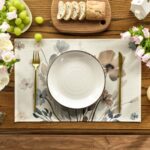 Artoid Mode Brown Poppy Floral Leaves Fall Placemats Set of 4, 12×18 Inch Seasonal Spring Table Mats for Party Kitchen Dining Decoration