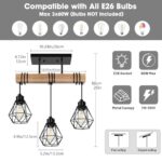 Feanron 3-Lights Farmhouse Dining Room Pendant Light Fixtures Over Table, Rustic Solid Wood Kitchen Island Lighting Hanging with Metal Shades, Modern Black Ceiling Pendant Lamp for Living Room Hallway