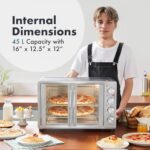 Elite Gourmet ETO-4510M French Door 47.5Qt, 18-Slice Convection Oven 4-Control Knobs, Bake Broil Toast Rotisserie Keep Warm, Includes 2 x 12″ Pizza Racks, Stainless Steel