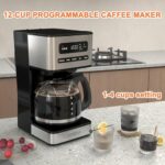 REVOTRA 12-Cup Programmable Coffee Maker, Regular & Strong Brew Drip Coffee Machine, 1-4 Cup and Ice Coffee Setting, 24H Timer, Auto Shut-Off, Keep Warm, Pause & Serve