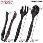 Disposable Plastic Serving Utensils – Set of 18 Black Plastic Utensils, 6 Each 6″ Serving Tongs, 10” Serving Spoons, 10” Serving Forks, Buffet Serving Utensils, Party Utensils