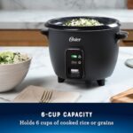 Oster 6-Cup Rice Cooker with Steamer Tray, Electric Rice Maker, Automatic Keep Warm, Nonstick Inner Pot, Black