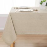 DWCN Rectangle Faux Linen Tablecloth – Textured Waterproof Spill-Proof Wrinkle and Stain Resistant Table Cloth Decorative Fabric Farmhouse Table Cover for Kitchen Dining Party, 52 x 70 Inch, Beige