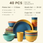 Homienly 40-Piece Premium Wheat Straw Dinnerware Sets, Service for 8, Unbreakable Plates and Bowls Set – Cups Sets, Dinner Plates, Bowls for Kitchen,Dishwasher and Microwave Safe Dishes Set – Multi