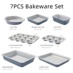 CAROTE 7-Piece Nonstick Stackable Baking Pans Set – Bakeware Sets Including Cookie Sheets for Baking, Muffin Pan, Bread Pan, Cake pan, Loaf Pan, Roasting Pan, Gray & Blue