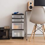 IRIS USA Plastic Drawer Storage Organizer Rolling Cart, with Wheels Casters, 4-Drawers, for Classroom Art Craft Supplies Dresser Closet Bathroom Laundry Room, Black/Pearl