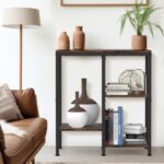 OGEMXU Kitchen Microwave Stand,4-Tier Adjustable Bakers Rack,Multi-Purpose Kitchen Storage Cart for Coffee Station,Space-Saving Metal Appliance Shelf for Living Room,Rustic Brown