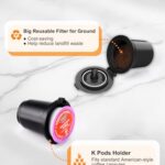 Karosie Single Serve Coffee Maker for K-Cup and Ground Coffee, Fast Brew, 6-12 oz Brew Sizes One Cup Coffee Machine Fits 5.5″ Mugs, One-Button Small Coffee Maker with Descaling Reminder,Black