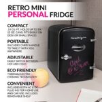 Nostalgia Retro Mini Fridge and Heater 6-Can Capacity, 12-Volt Power Adapter, Carry Handle and Display Window-Perfect for Home, Office, Car, or Dorm Room-Black