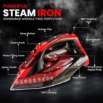 Utopia Home Steam Iron for Clothes – Non-Stick Soleplate – 1800W Clothes Iron With Auto-Off Safety Feature – Adjustable Thermostat Control, Variable Steam Control, Self-Clean, 8 Feet Cord (Black/Red)