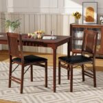 Giantex Folding Dining Chairs Set of 2, Solid Wood Frame, Foldable Wood Kitchen Chairs with Padded Seat, Max Load 400 Lbs, No Assembly, Armless Side Chairs for Apartment Dining Room, Brown & Black