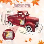 Teeloray Christmas Red Truck Decor 13.4 Inch Farmhouse Vintage Metal Truck with 12 Magnets Indoor Christmas Table Decorations for Home Kitchen Mantel Winter Holiday Xmas Interchangeable Seasonal Decor